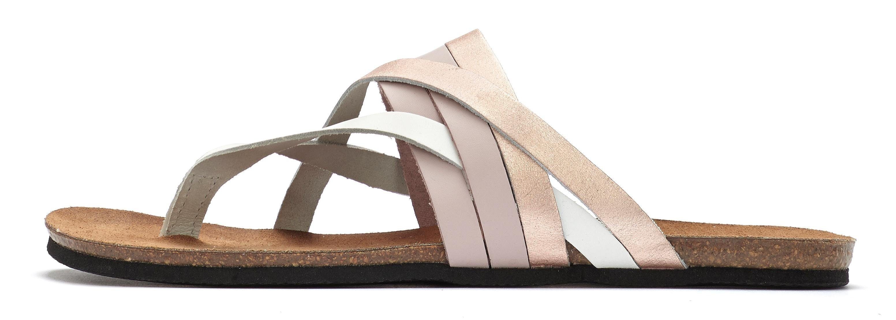 LASCANA Sommerschuh, offener Schuh, Pantolette, Sandale, Zehentrenner aus Leder mit Korkfußbett