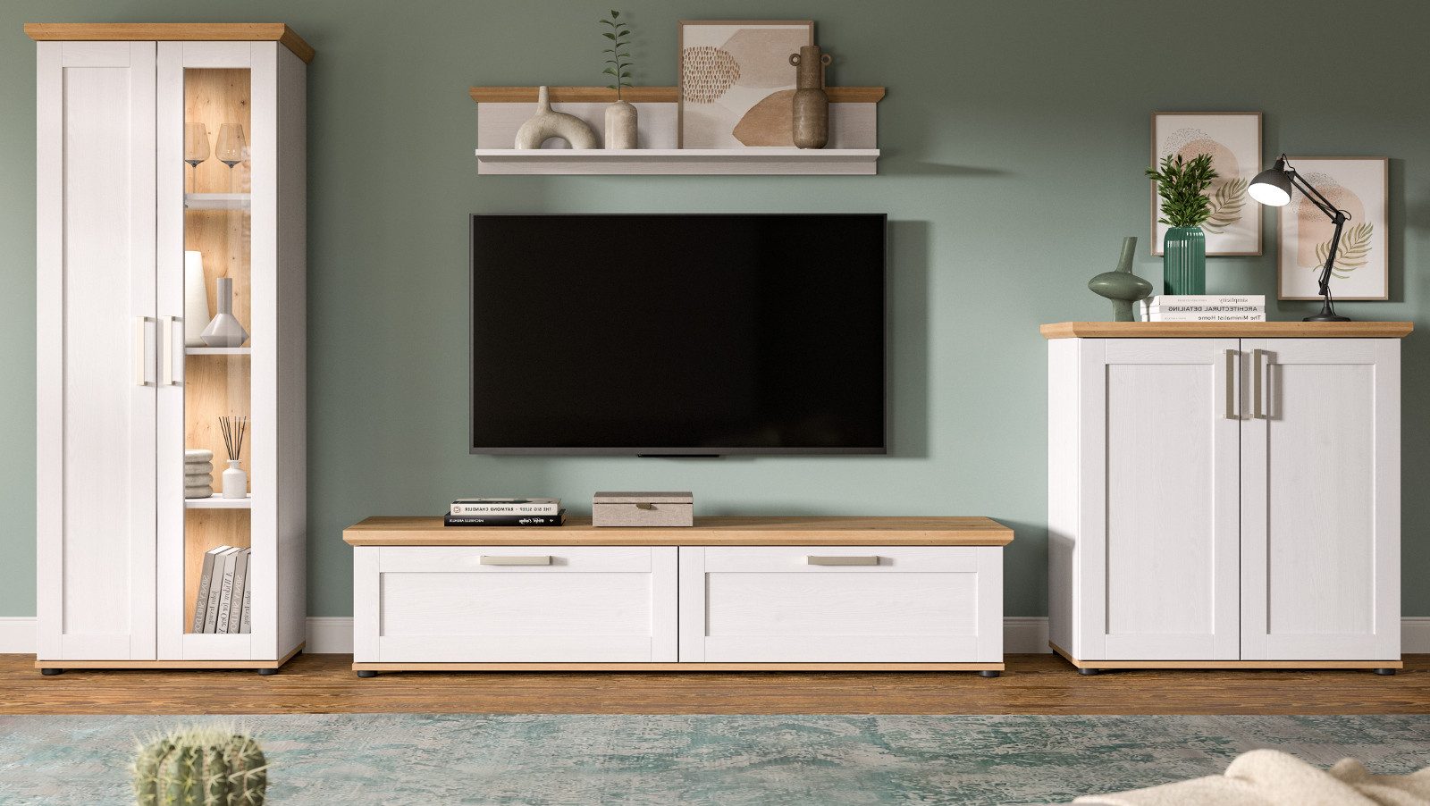 Inn.Furn Wohnwand Mirano, (Schrankwand in weiß Lärche Landhaus mit Eiche Ar günstig online kaufen