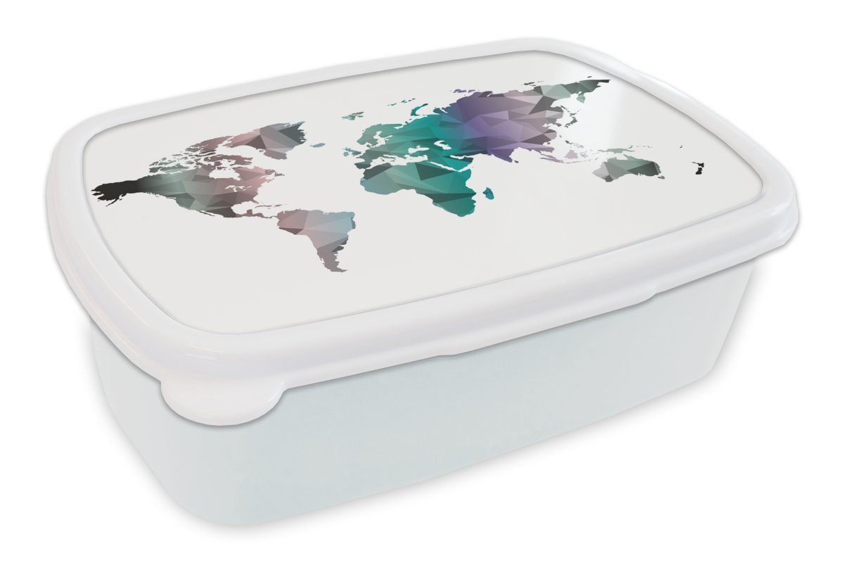 MuchoWow Lunchbox Weltkarte - Abstrakt - Farben - Kinder - Jungen - Mädchen, Kunststoff, (2-tlg), Brotbox für Kinder und Erwachsene, Brotdose, für Jungs und Mädchen weiß