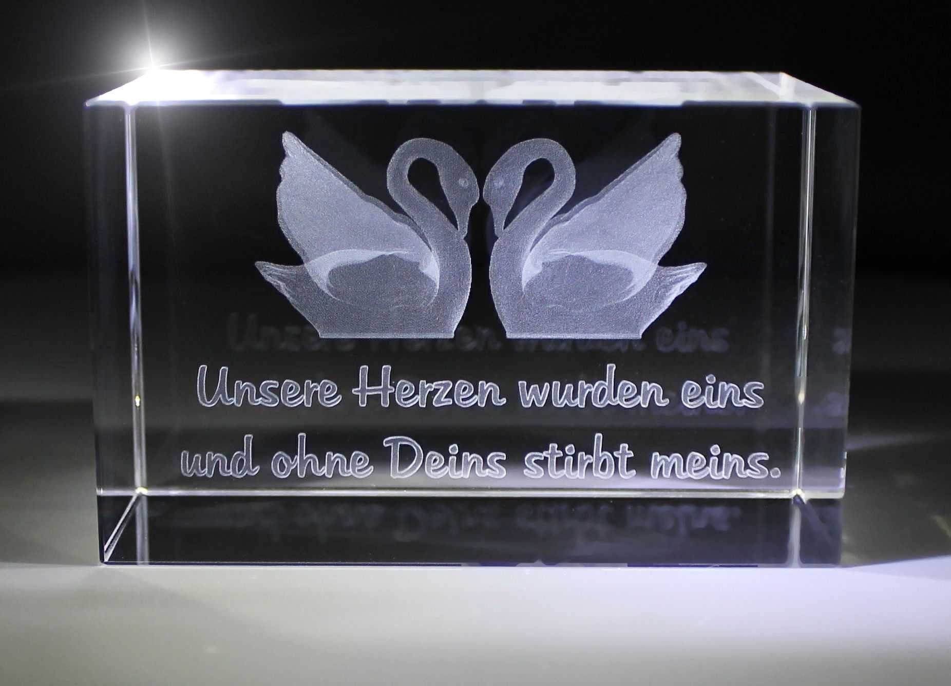 VIP-LASER Dekofigur 3D Hochwertige Geschenkbox, Schwäne wurden Familienbetrieb ohne doch Unsere Made Herzen in eins, Zwei Glasquader Germany, D
