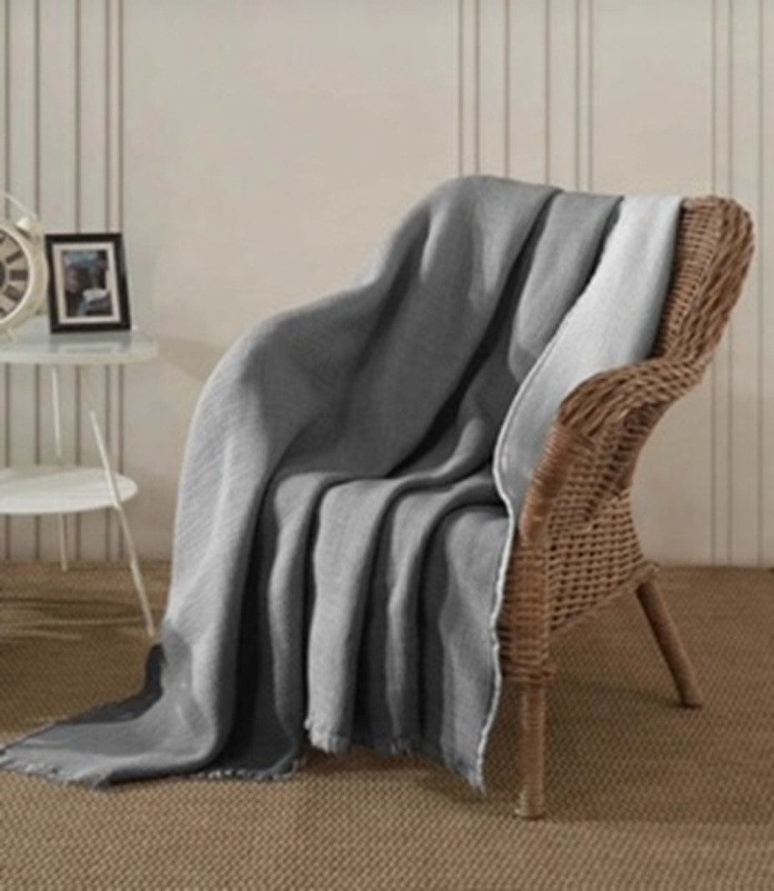 Wohndecke Musselin Decke Double Face Buse in Grau/Beige, Sandiik, Super Weich