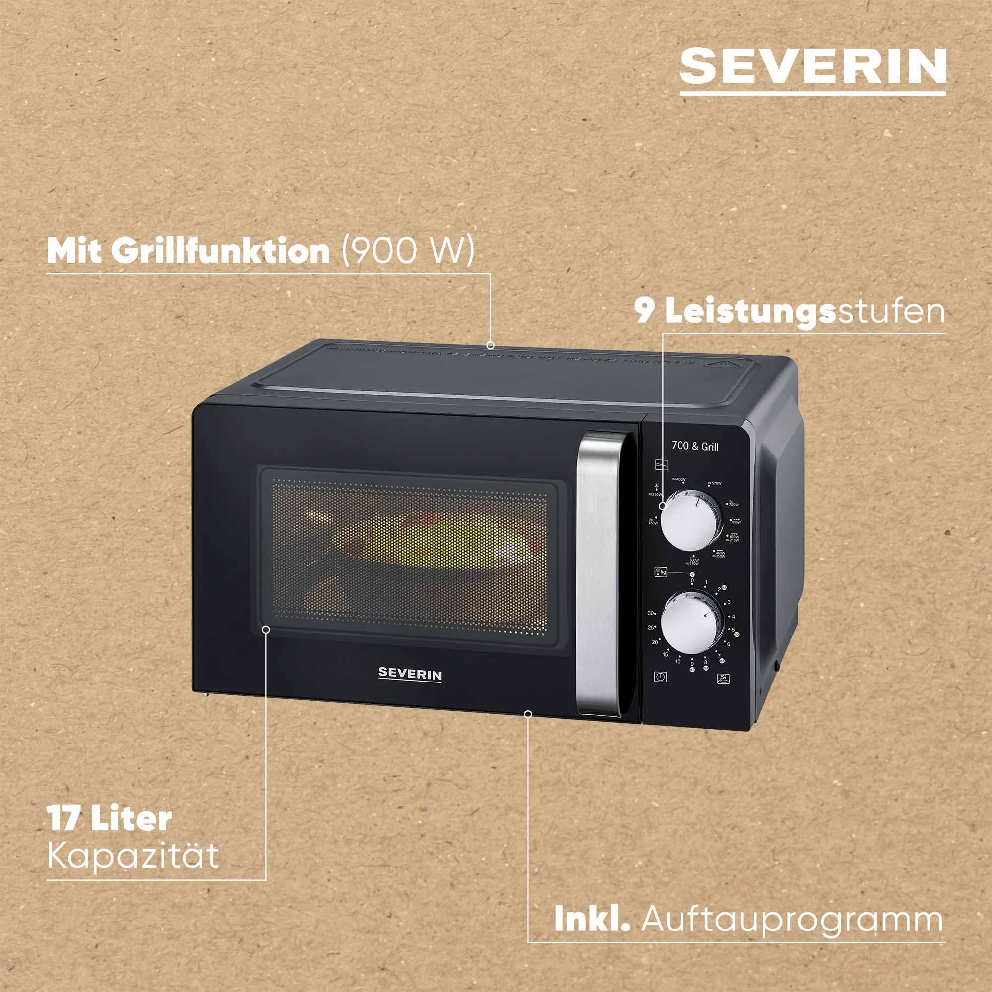 Severin Mikrowelle MW 7781, mit Grillfunktion 2-in-1, Grill, Mikrowelle, 17 l, Kompaktes und schmales Design, Mikrowelle und Grill sind kombinierbar