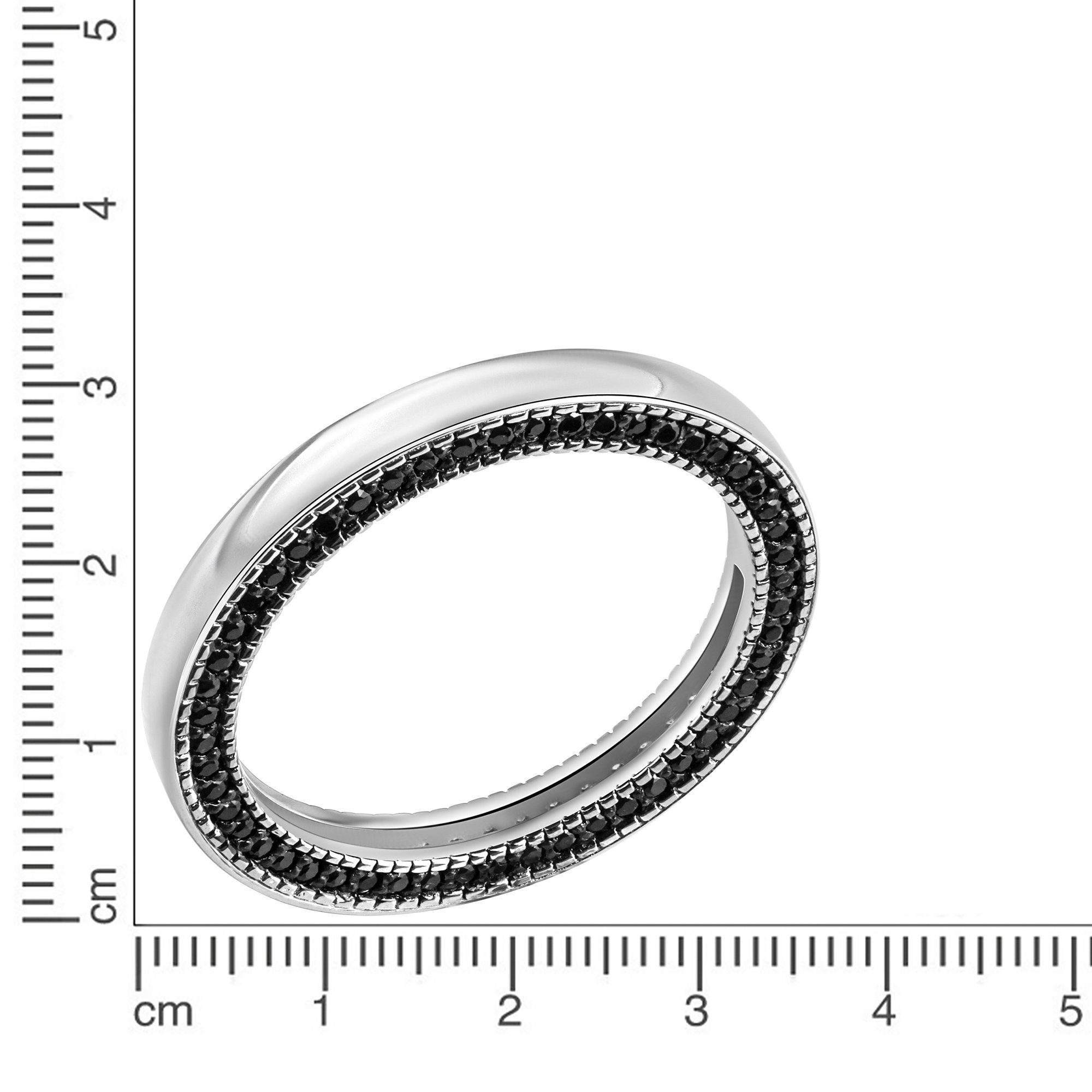 CELESTA Fingerring Silber 925 rhodiniert mit 104 schwarzen Zirkonia-Steinen