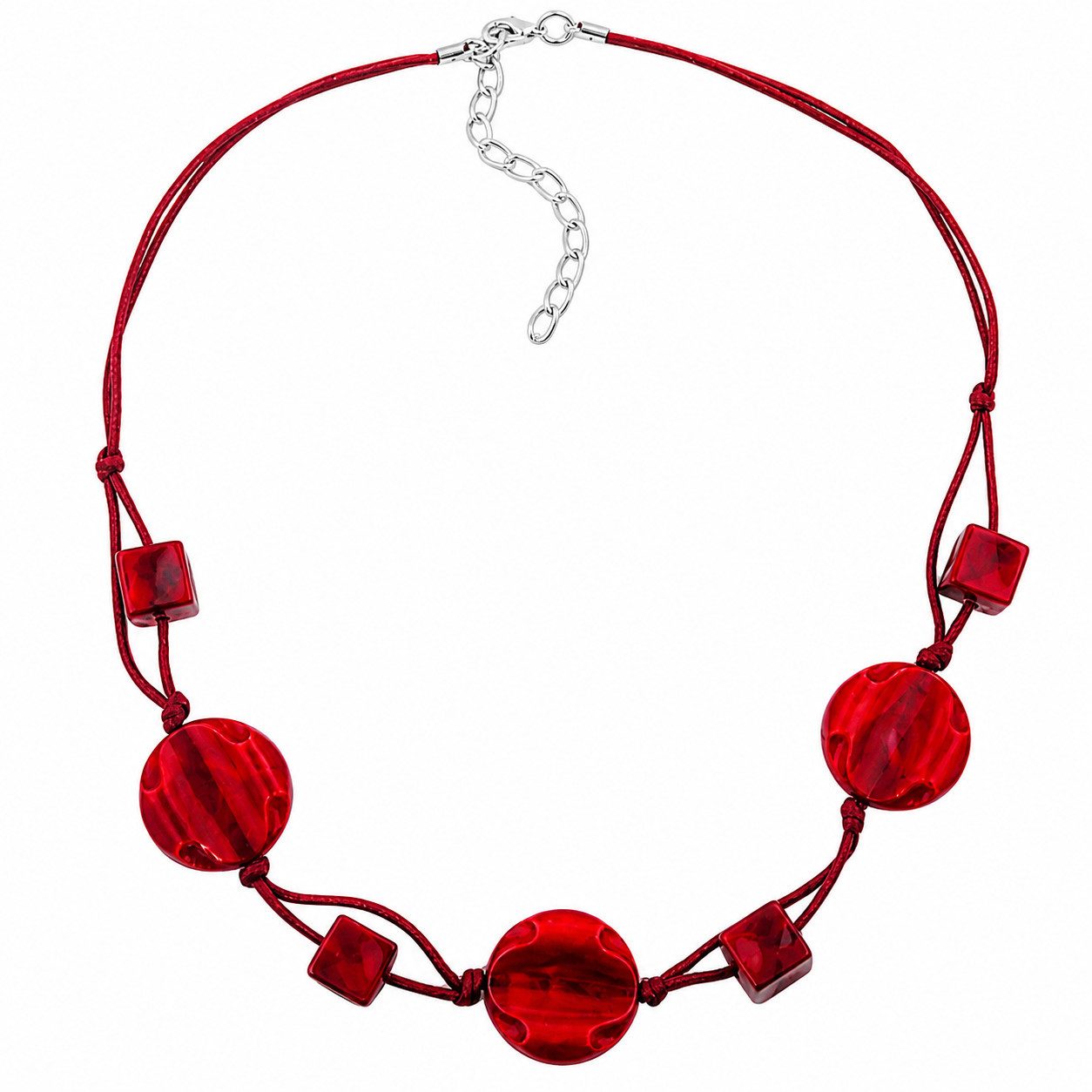 unbespielt Collier Halskette Kordelkette 45 cm dunkelrot marmoriert Kunststoff-Perlen, Modeschmuck für Damen