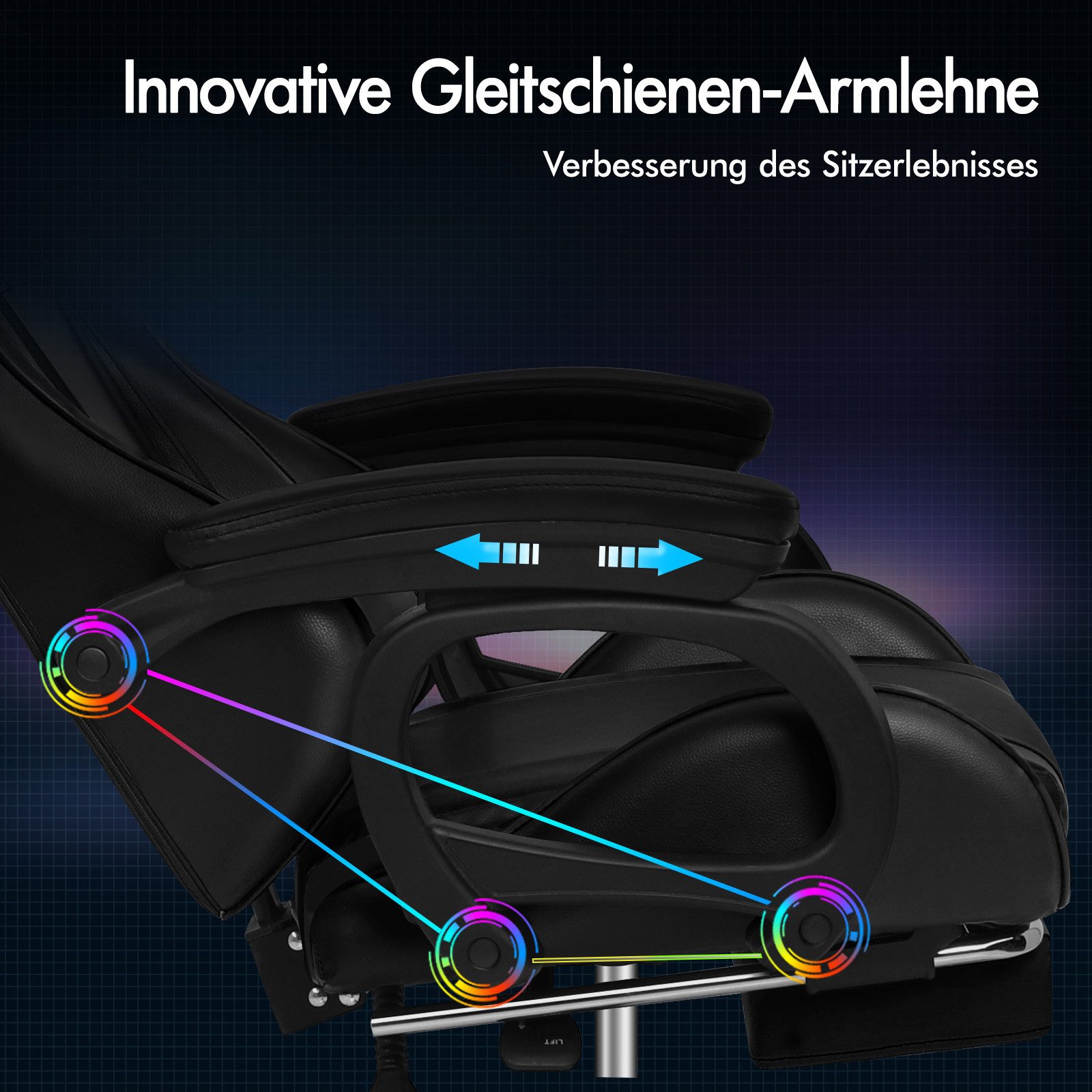 ALFORDSON Gaming-Stuhl mit Massage, verstellbar, PU-Leder, Schwarz