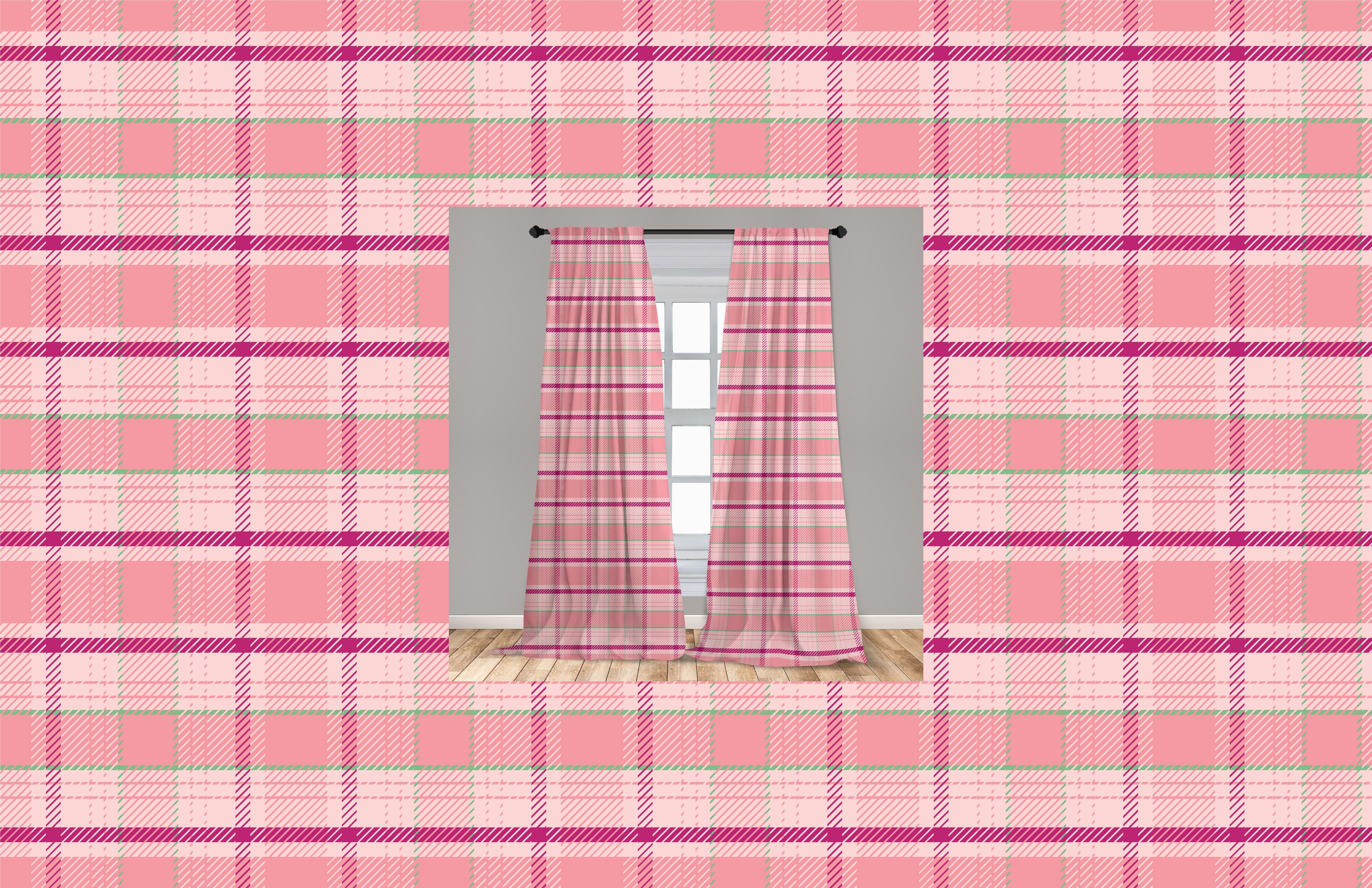 Gardine Vorhang Tartan-Plaid-Muster-Quadrate Abakuhaus, Schlafzimmer Rosa für Dekor, Microfaser, Wohnzimmer