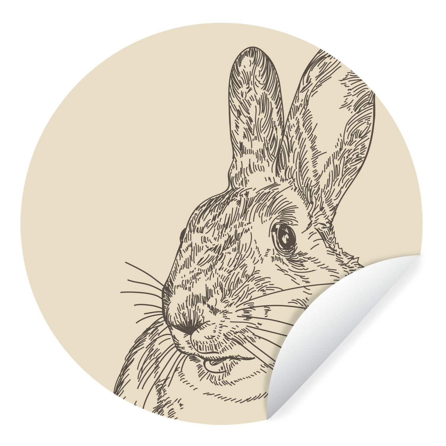MuchoWow Wandsticker Vintage-Illustration eines Kaninchens (1 St), Tapetenkreis für Kinderzimmer, Tapetenaufkleber, Rund, Wohnzimmer