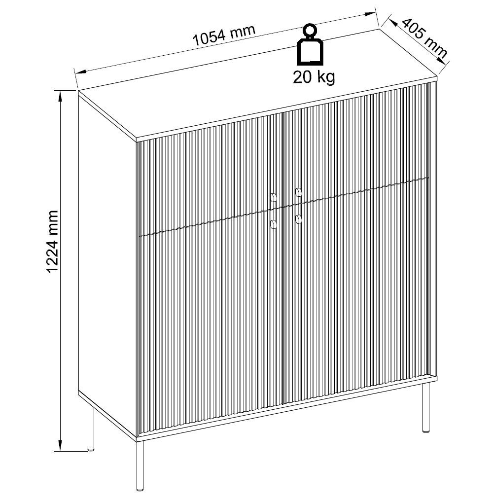 Feldmann-Wohnen Highboard Iris (4 Türen, 2 Einlegeböden, 1 St., moderne Optik, gerillte Fronten, Soft-Close, Griffe & Füße aus Metall), 105,4x40,5x122,4cm grau