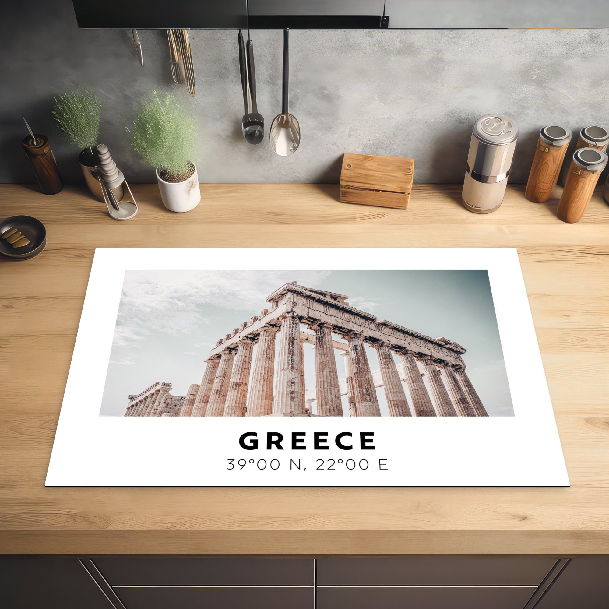 Athen, (1 - Herdblende-/Abdeckplatte Ceranfeldabdeckung Schutz - 81x52 für MuchoWow küche, Induktionskochfeld tlg), Griechenland Vinyl, Parthenon cm, die