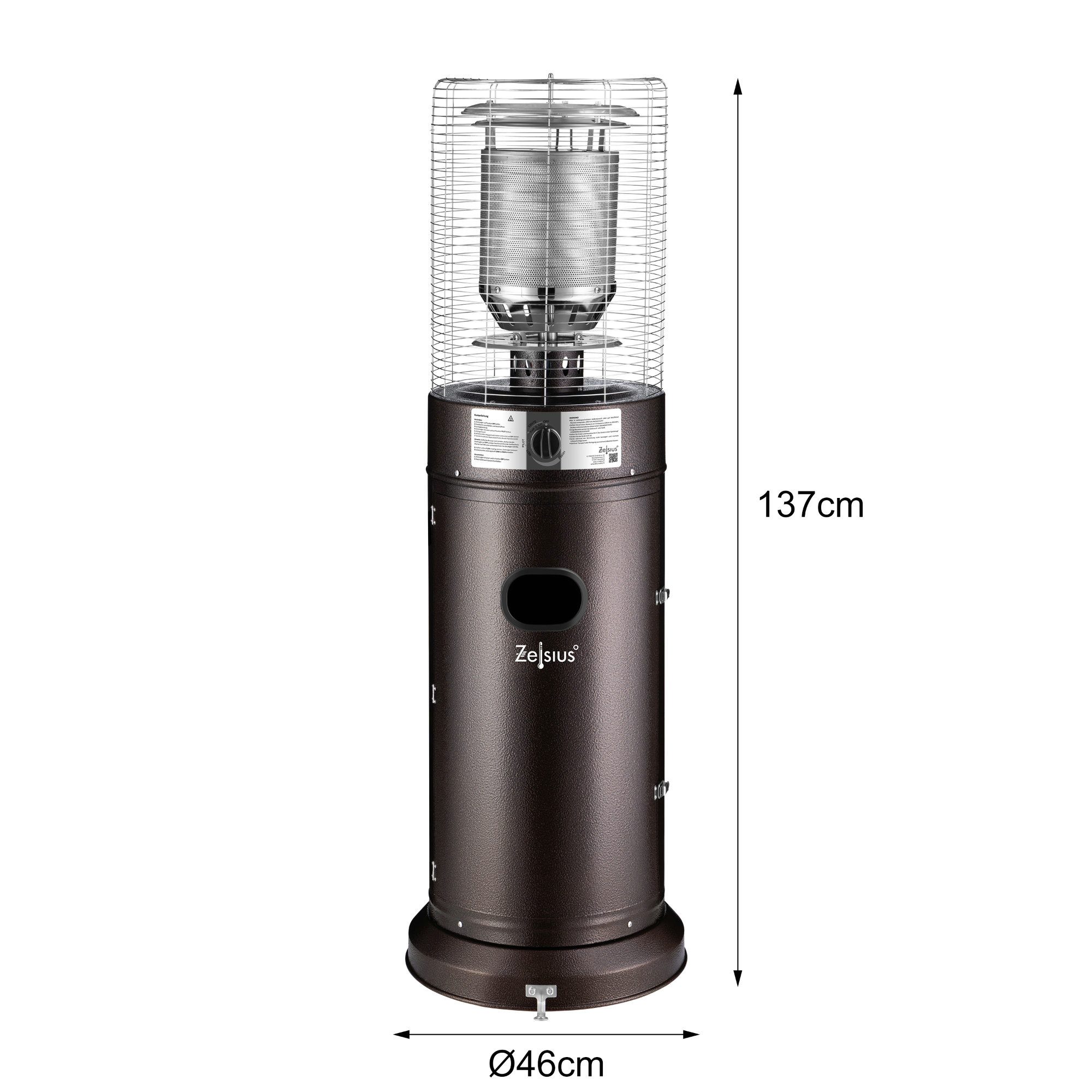 Zelsius Terrassenstrahler Gas Heizstrahler "Zermatt", 11 kW, Braun, Ø 46cm x (H) 137 cm