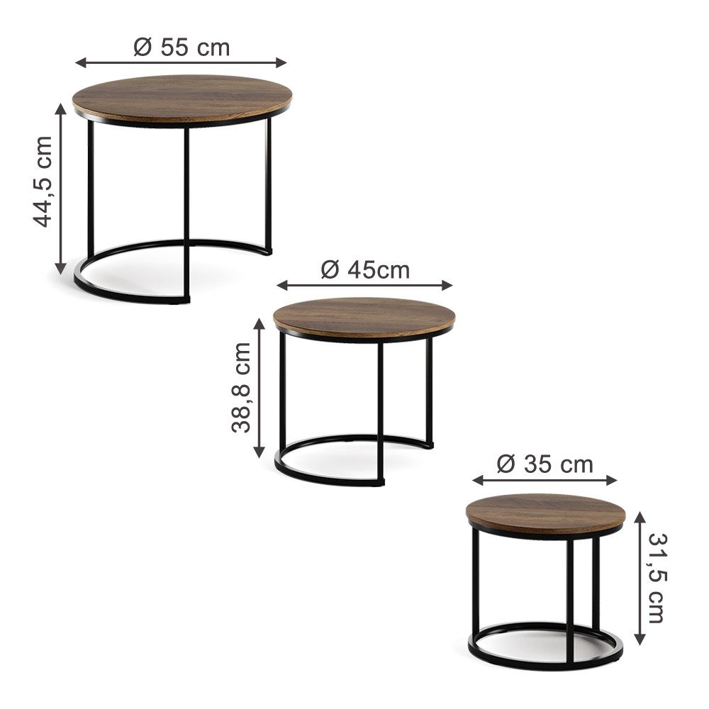Vicco Couchtisch Montreal, Holz, 55 x 55 cm 3 Teile (3-St)