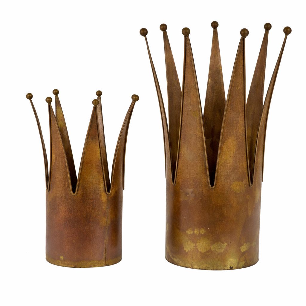 finehomegarden Dekoobjekt Krone Metall 2er Set rost Vintage Dekokrone Shabby Chic Landhausstil (Set, 2 St., 2-tlg), Pflanzkrone & Pflanzgefäß H46/35cm Ø26/23cm