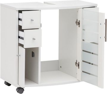 Schildmeyer Waschbeckenunterschrank Nikosia Höhe 63 cm, mit Glastür, 4 Schubladen, MDF-Fronten, Metallgriffe