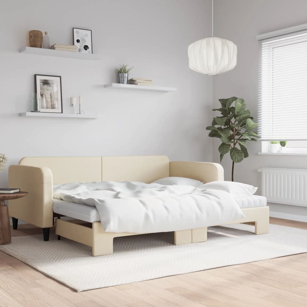 vidaXL Gästebett Gästebett Tagesbett Ausziehbar mit Matratzen Creme 90x200 günstig online kaufen