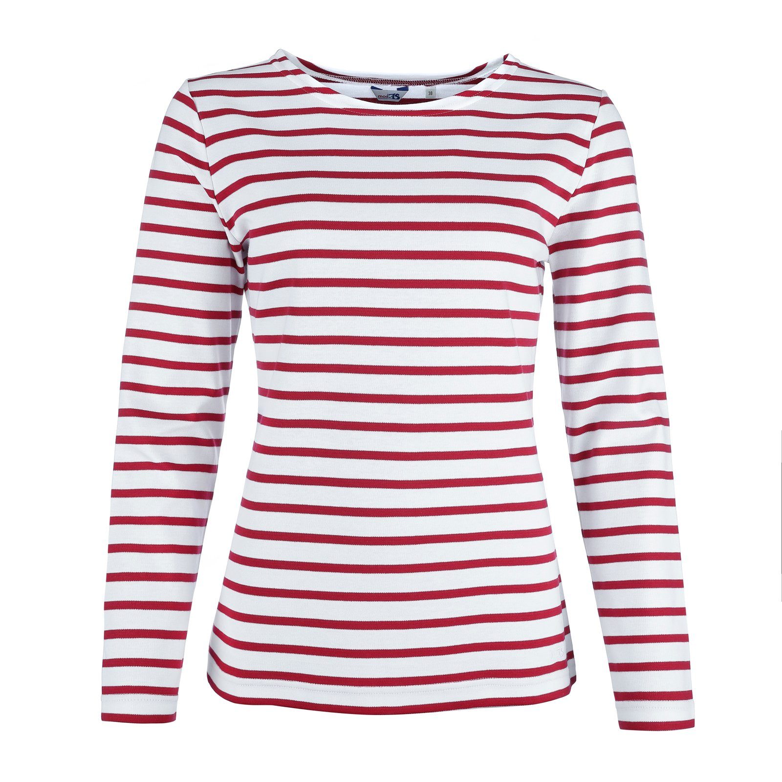 modAS Langarmshirt Damen Langarm-Shirt mit Streifen Bretonisches Streifenshirt Baumwolle (03) weiß / rot