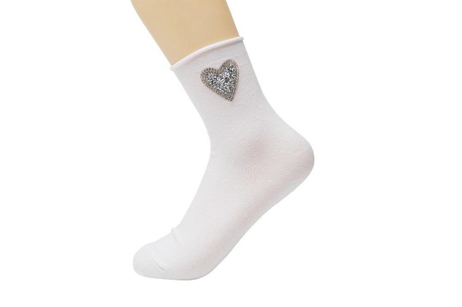 Mädchen Modell für Socken weiß 30/35 Glitzer NEU Lycille 1 eleganter Baumwollsocken Paar 1 mit