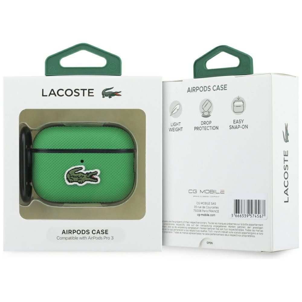 Lacoste Kopfhörer-Schutzhülle Case AirPods Pro 3 grün Logo Krokodil mit Karabiner, Karabiner – Bild 4 von 4