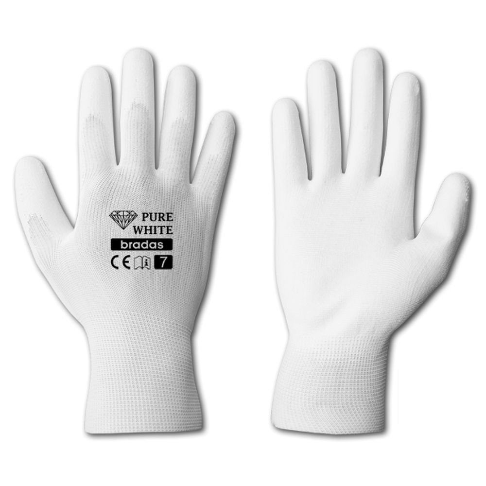 PU Bradas 8 9 Industrie Arbeits Mechaniker-Handschuhe 10 Gr weiß Handschuhe Feinmechanik Montage