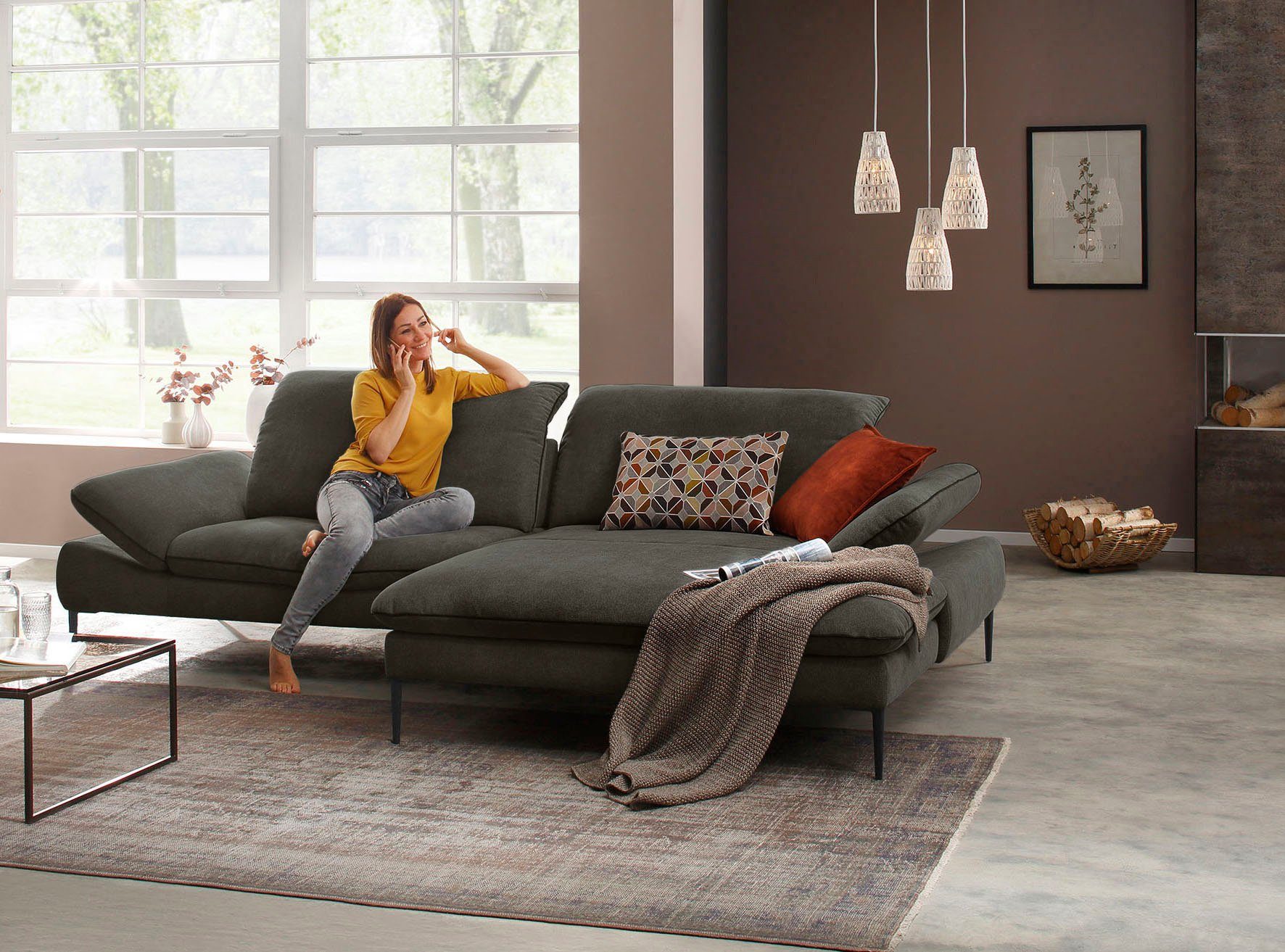 W.SCHILLIG Ecksofa enjoy&MORE, Designsofa, elegant und bequem, L-Form, Sitztiefenverstellung, Füße schwarz pulverbeschichtet, Breite 294 cm