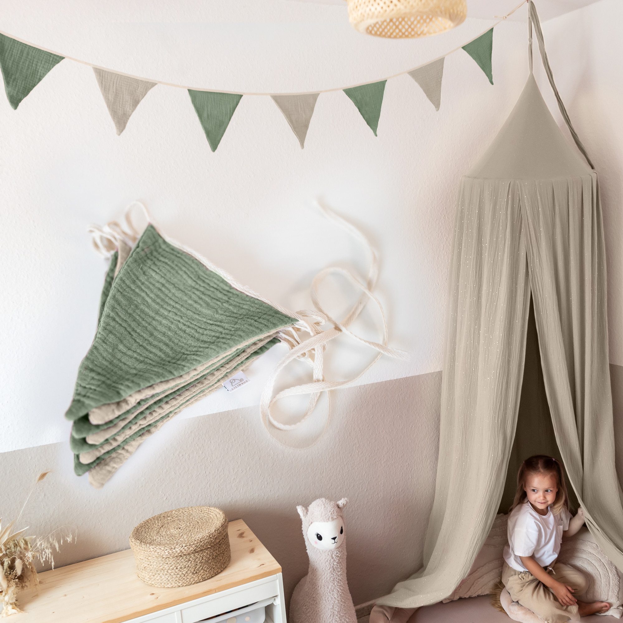 lilimaus Wimpelkette Sternenkette für Kinderzimmer - handgenähte Stoff-Girlande, handgefertigte Stoff-Girlande ca. 300 cm - Wimpel oder Sterne
