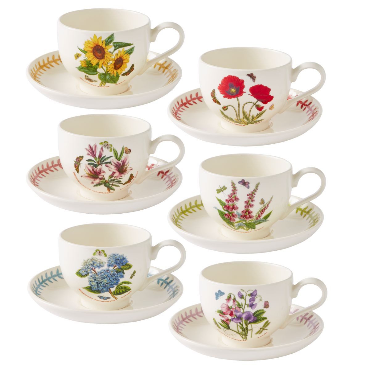 Portmeirion Tasse Portmeirion Tasse & Untere 6er Set Botanic Garden Meadow Wiesenblumen, Keramik