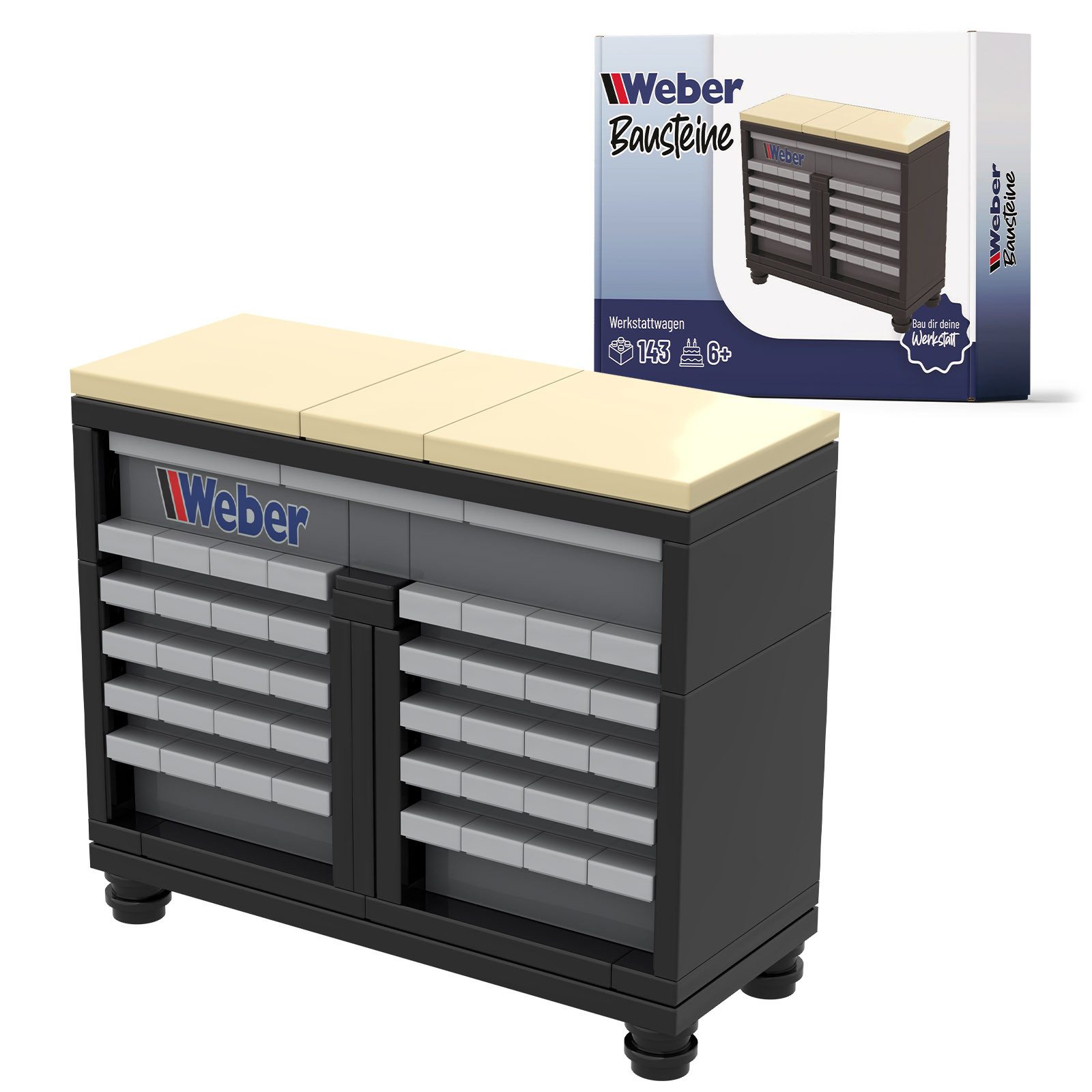 Weber GmbH Bausteine Werkstattwagen Werkstatt Garage ab 6 Spielbausteine, (Packung, 143 St), Bausatz für Technikfans