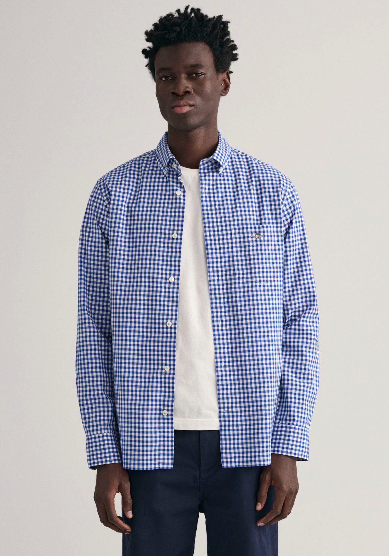 Gant mit SHIRT Brust REG GINGHAM college Langarmhemd auf blue POPLIN Logostickerei der