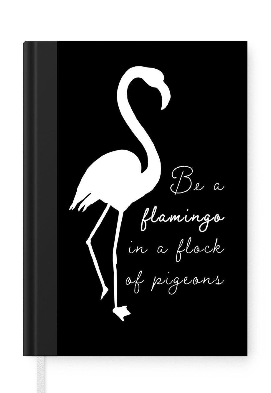 MuchoWow Notizbuch Flamingo - Schwarz - Weiß, Journal, Merkzettel, Tagebuch, Notizheft, A5, 98 Seiten, Haushaltsbuch