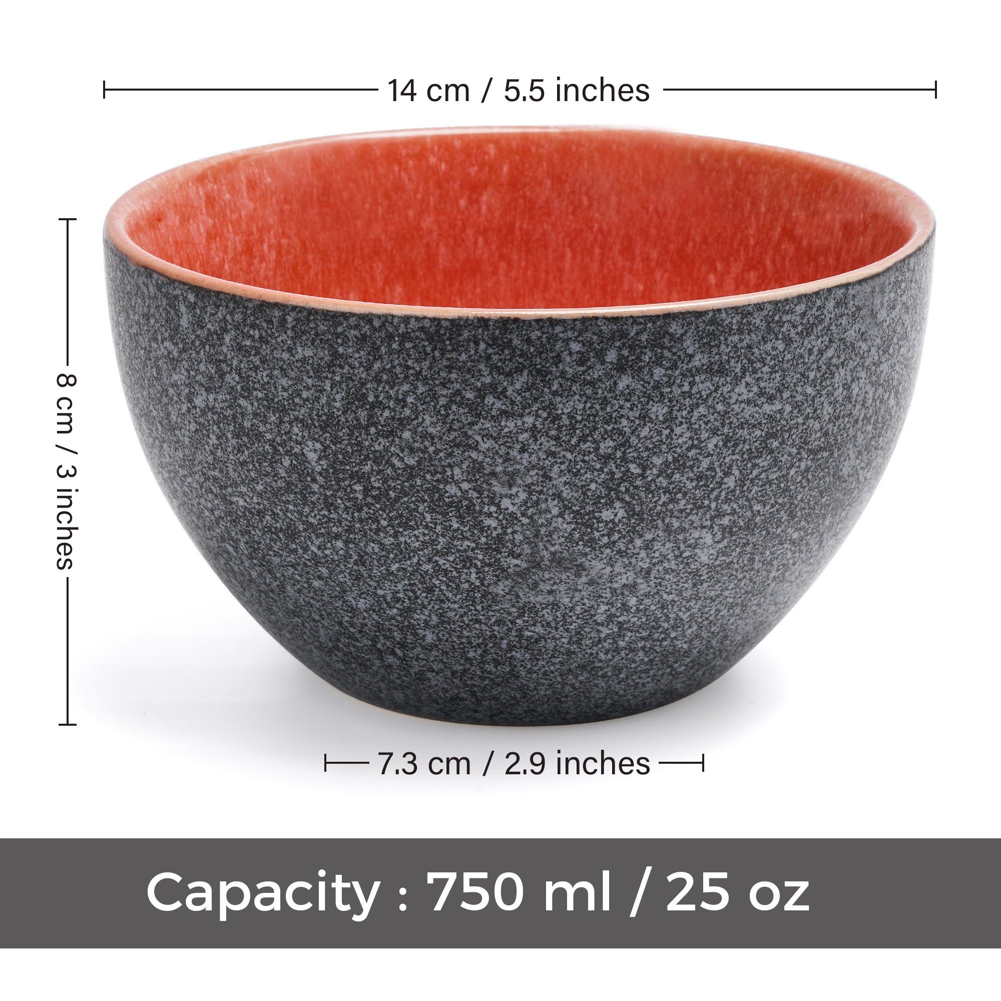 MiaMio Müslischale Las Palmitas große Bowls, 750 ml, Steinzeug, (Set, 6-tlg), Müsli, Salat, Suppe, spülmaschinen- und mikrowellengeeignet – Bild 2 von 5