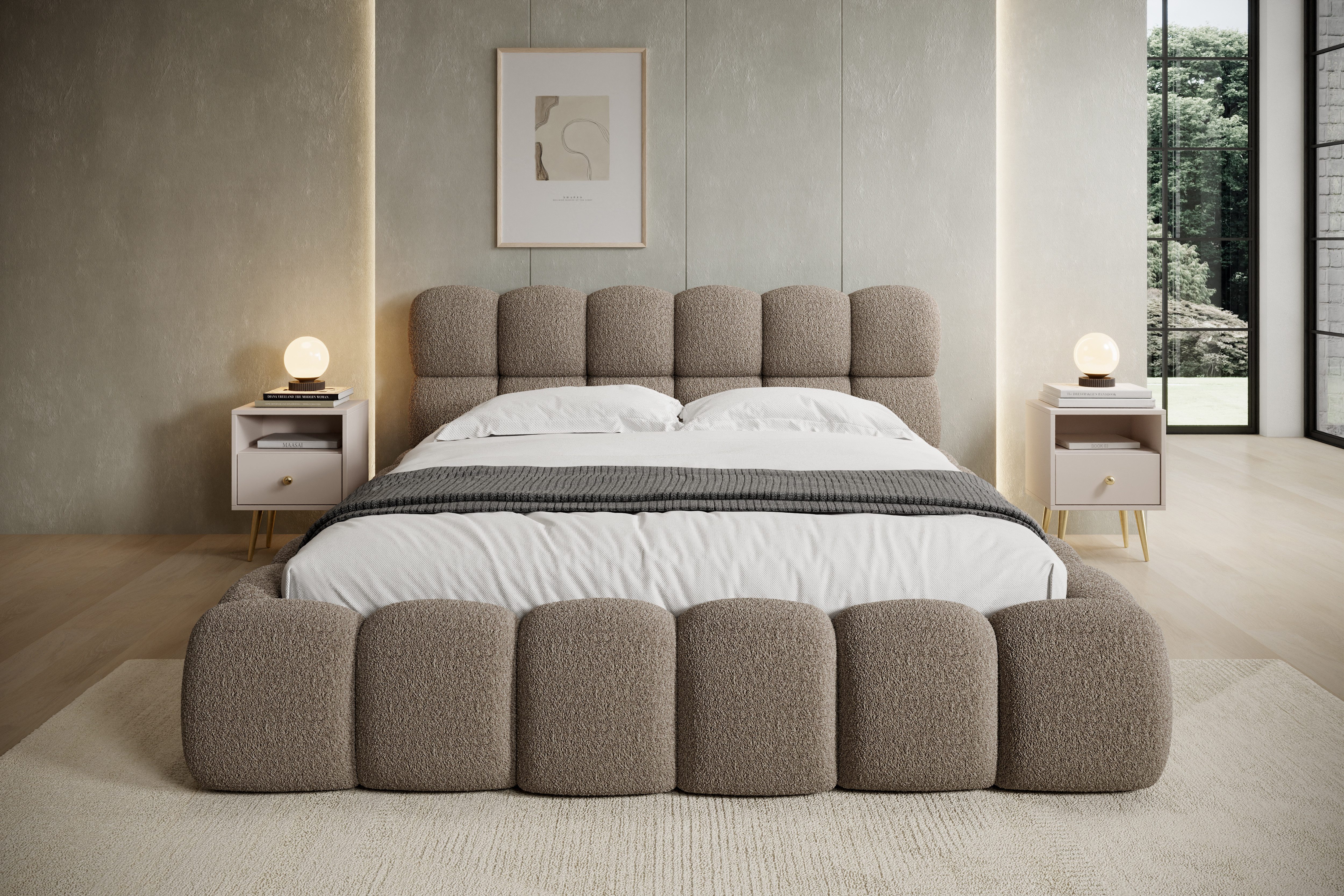 thematys Polsterbett mit Bettkasten 140x200–200x200 cm – Velours oder Bouclé Bezug – (Polsterbett in den Varianten Bouclé (Fredo), Velours (Velutto) - Wolkenbett mit XXL Kopfteil), Wolkenbett mit XXL Kopfteil)