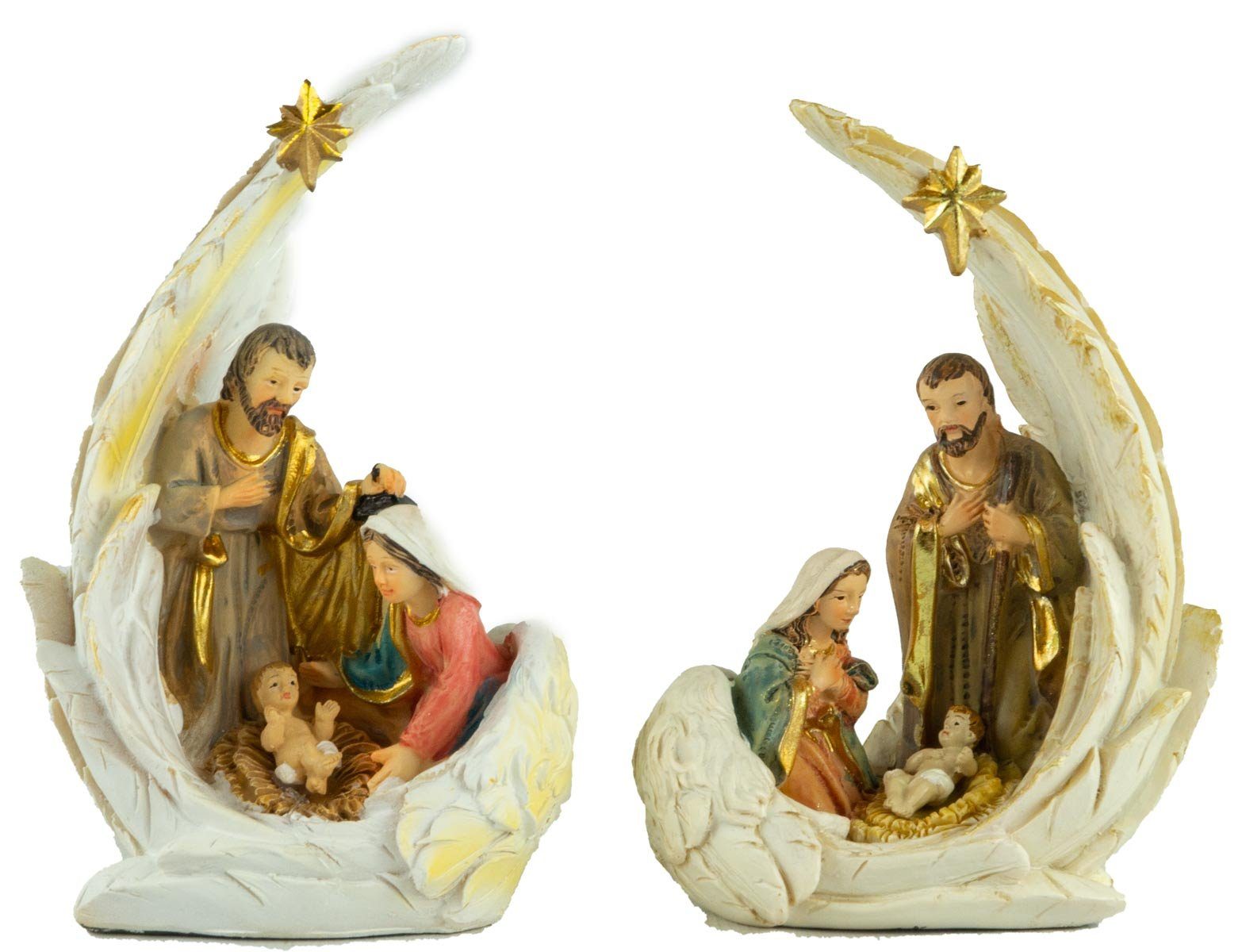 dekoprojekt Krippenfigur 2er Set Heilige Familie im Flügel (2 St., 2-tlg), handbemalte Krippenfiguren