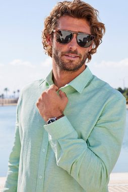 John Devin Langarmhemd Regular Fit, Sommerhemd mit Kentkragen aus Baumwoll-Leinen Mischung