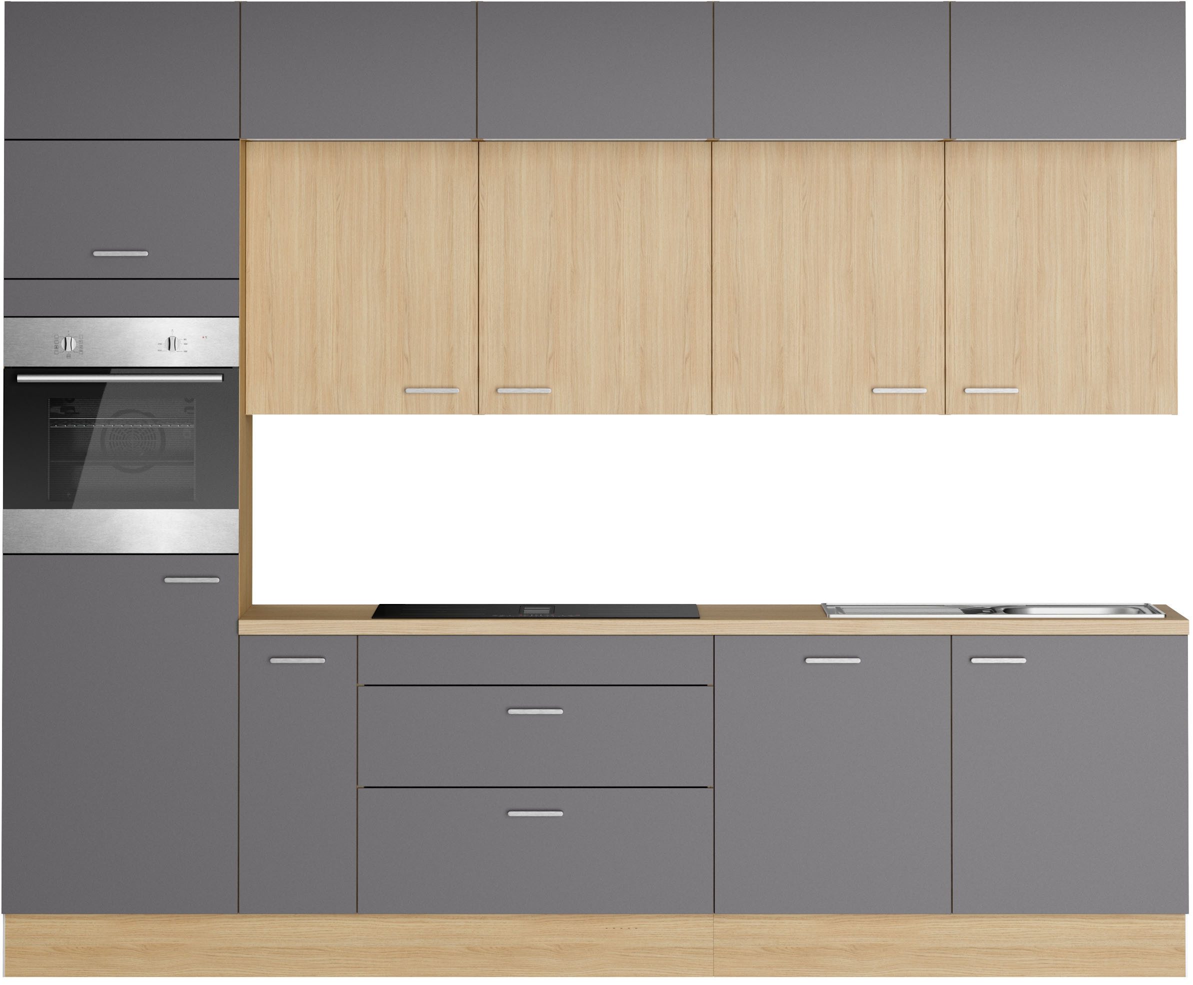 KOCHSTATION Küchenzeile KS-Lucy wahlweise mit Induktionskochfeld mit integriertem Dunstabzug, Breite 300 cm, Soft-Close, inkl. Zubehör, wahlweise mit E-Geräten