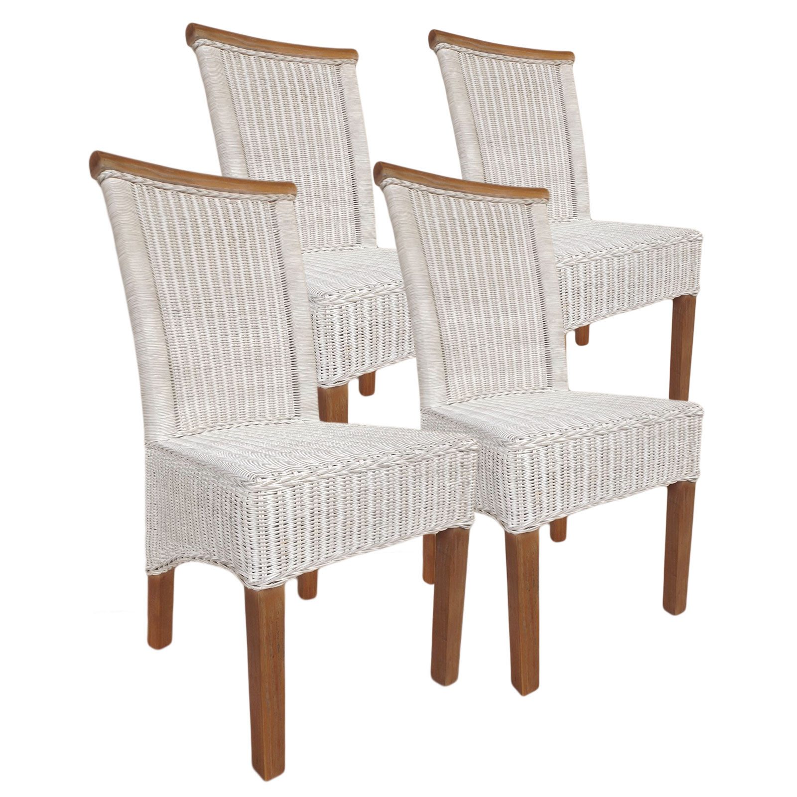 Amagohome Rattanstuhl Esszimmer Stühle Set Rattanstühle Perth 4 Stück weiß günstig online kaufen