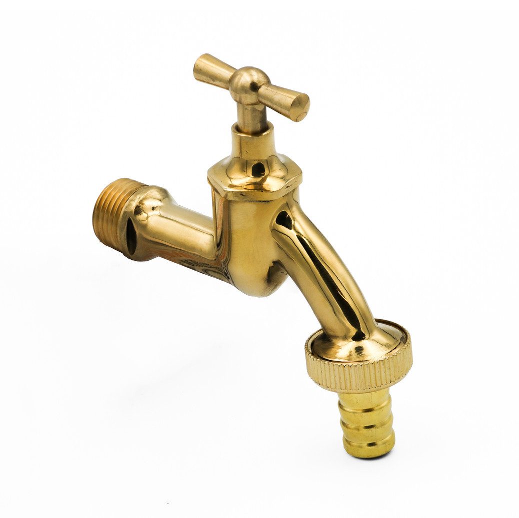 Auslaufventil Ventilauslaufhahn 1/2" 21 mm Auslaufhahn Messing poliert Wasserhahn