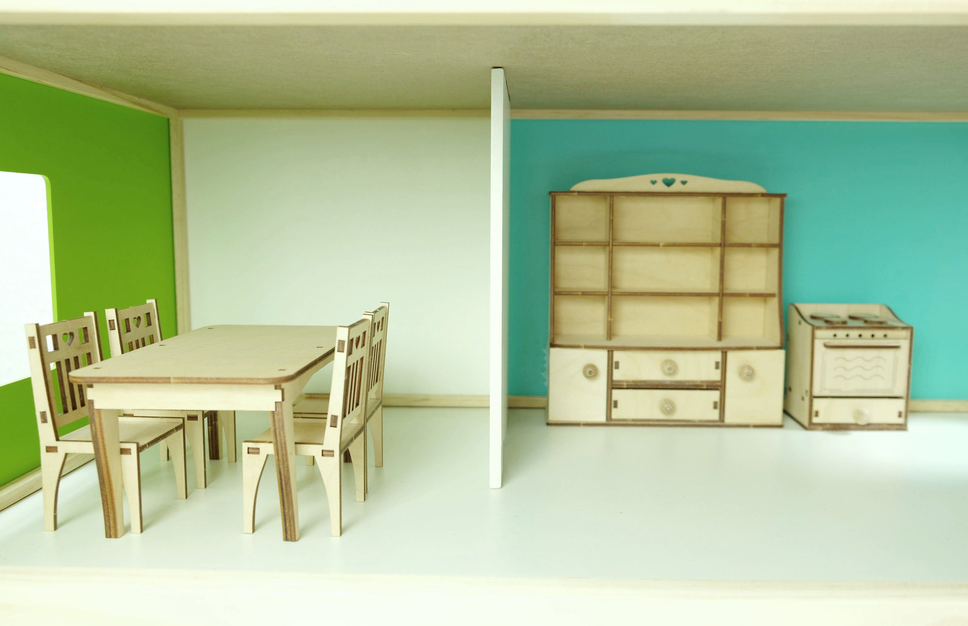 Holz, Schrank, fertig in Puppenhausmöbel Möbel montiert Puppenhaus Buffet bemalbar aus DeColibri Germany, Holz, Made
