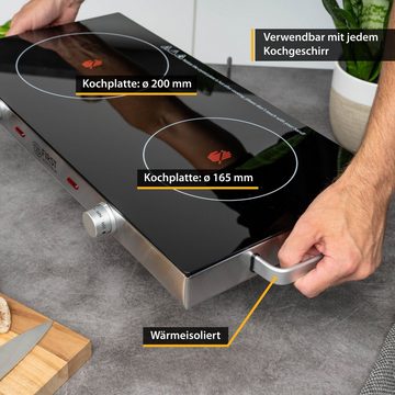 TZS FIRST AUSTRIA Doppelkochplatte Infrarot Kochplatte, elektrisch, 2800W, 20cm und 16,5cm Kochfeld, Oberflächentemperatur >400°C, Glaskeramik, jedes Kochgeschirr geeignet