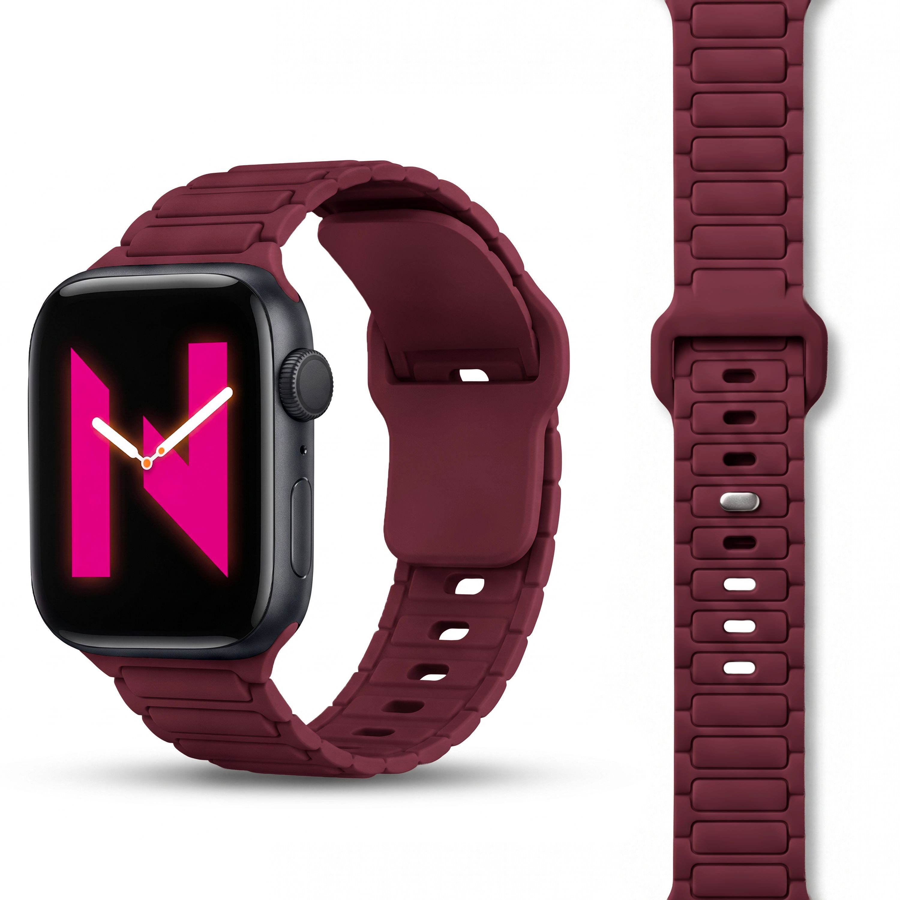 Nalia Smartwatch-Armband Apple Watch 49mm/46/45/44/42(Serie 1-3), Magnetisches Silikon Ersatzband / für Fitness Uhr / Wasserbeständig