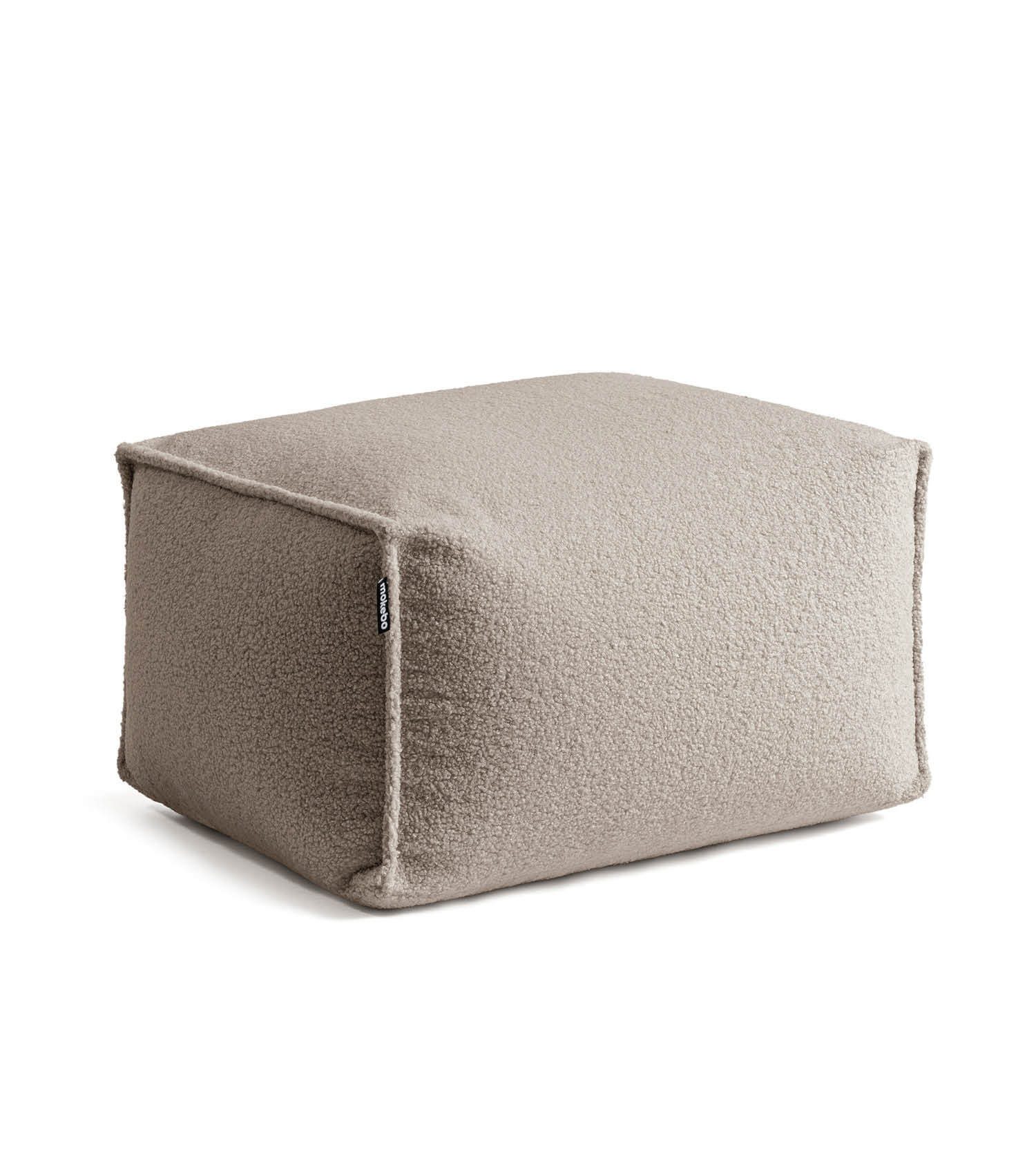 mokebo Pouf Bouclé Pouf 'Block' Hocker in Teddystoff (rechteckig aus Teddystoff), Made in Germany, Sitz-Hocker, Bodenkissen, Fußhocker eckig in Taupe