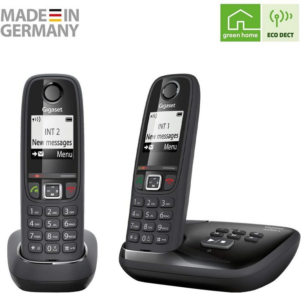 Gigaset Gigaset AS405A Duo schnurloses Telefon Schnurloses DECT-Telefon ( Mobilteile: 2, Anrufbeantworter & Freisprechen & Anrufsperre)