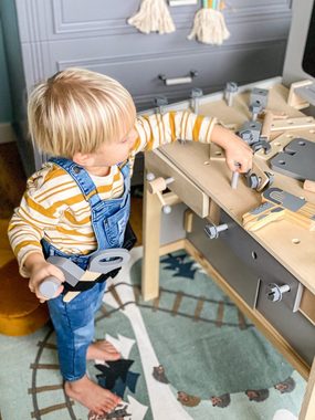 Mamabrum Spielwerkbank XXL-Holzwerkstatt für Kinder mit Werkzeug, Gürtel und Kreidetafel