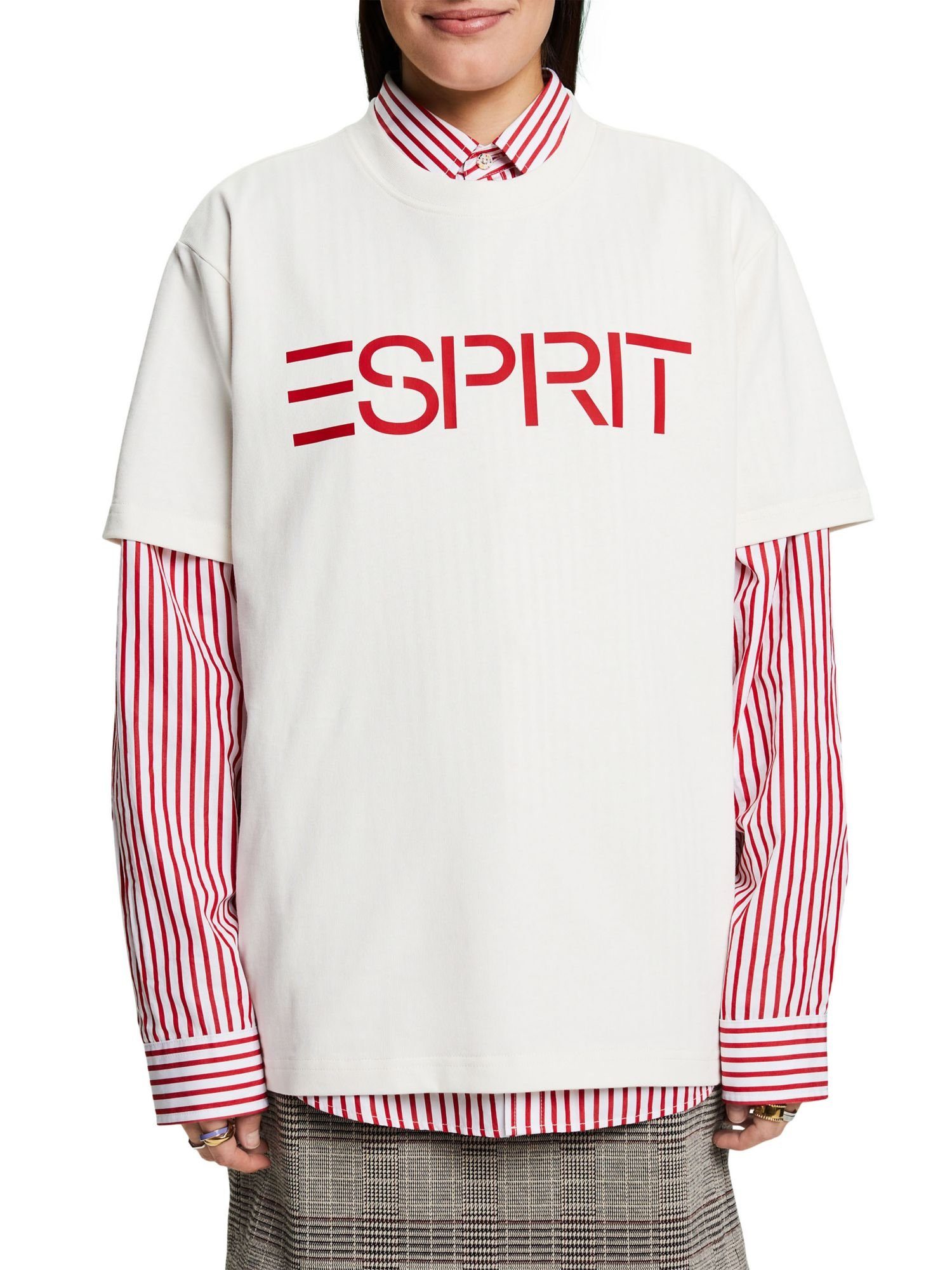 T-Shirt WHITE aus Logo-T-Shirt Esprit Unisex (1-tlg) Baumwolljersey OFF