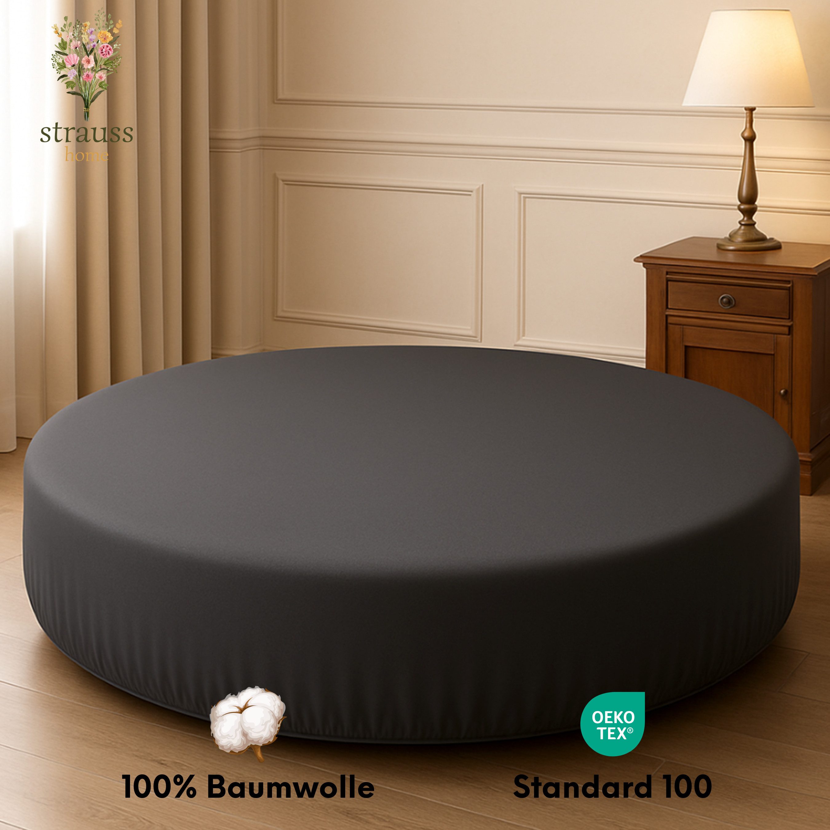 Strauss Home Spannbettlaken Premium RUND 220x220 bis 25cm 100% Baumwolle 15 günstig online kaufen