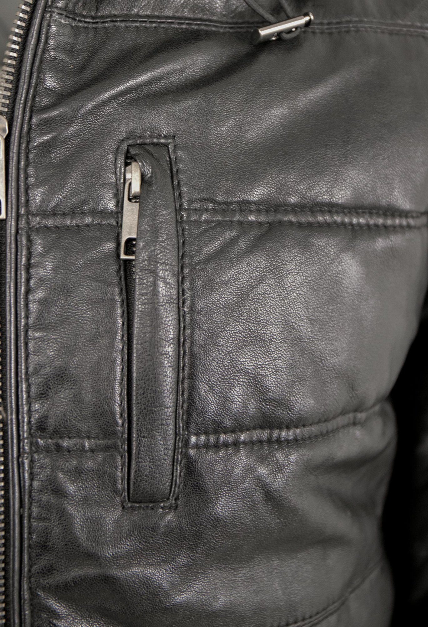 Deercraft Lederjacke DMQuirin Deercraft - Herren Lederjacke Steppjacke Kapuze Lammnappa schwarz