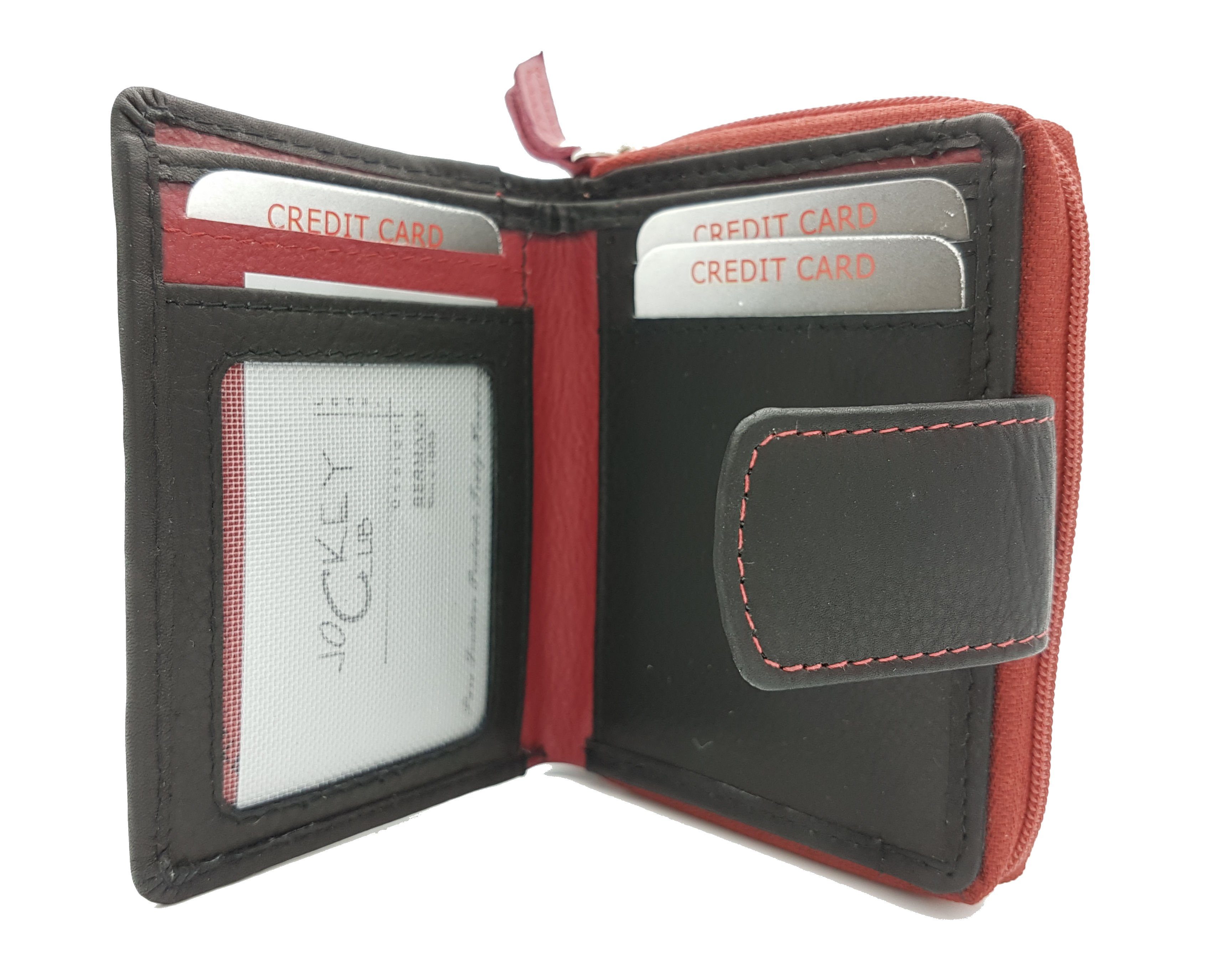 JOCKEY CLUB Rot Leder "Loop", Schutz Mini mit Geldbörse kleines Stickerei, RFID mit Reißverschlussmünzfach echt Portemonnaie Damen