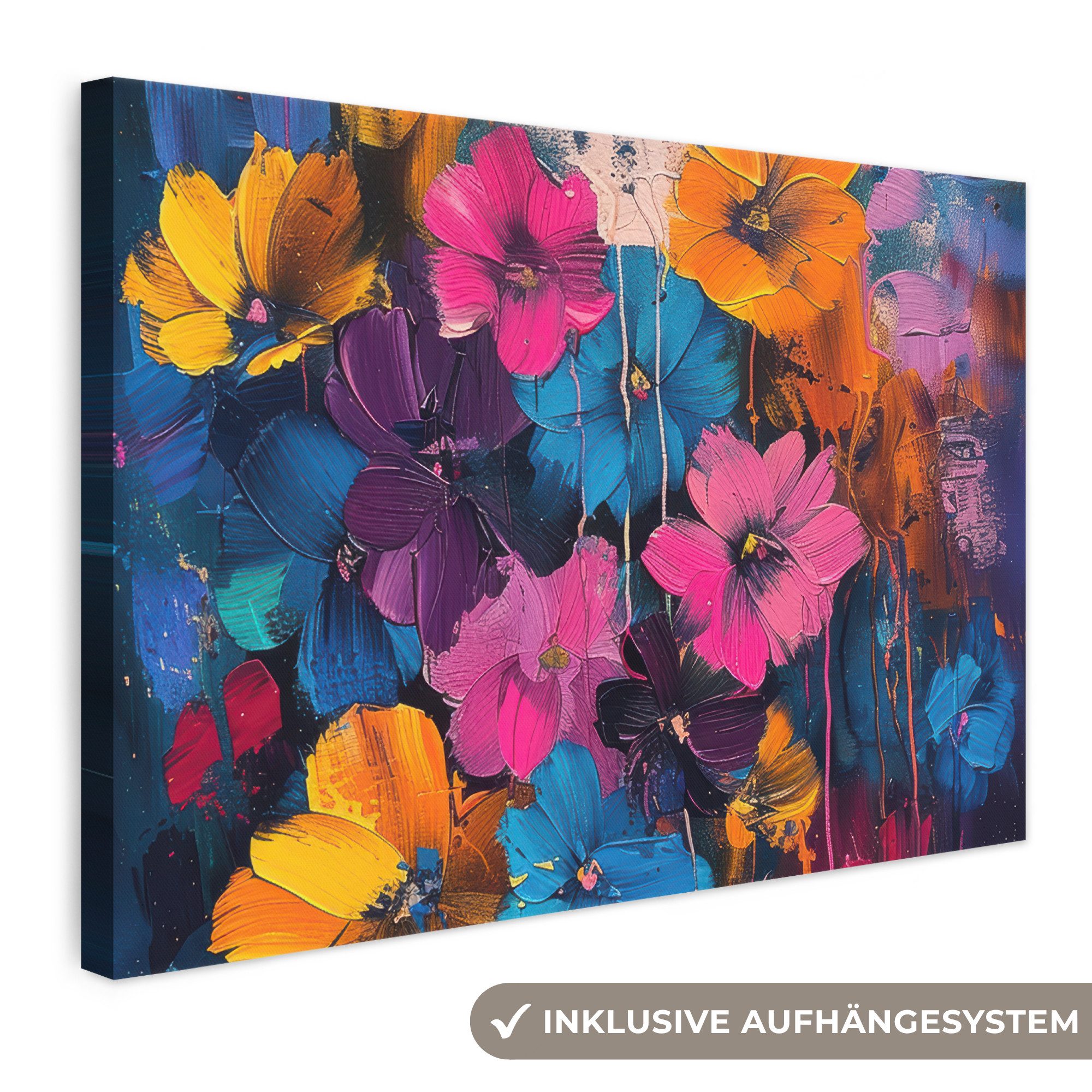 OneMillionCanvasses® Leinwandbild Blumen - Bunt - Abstrakt - Modern, Fotodruck (1 St), Leinwand Bilder Klein, Wand Dekoration Aesthetic 30x20 cm