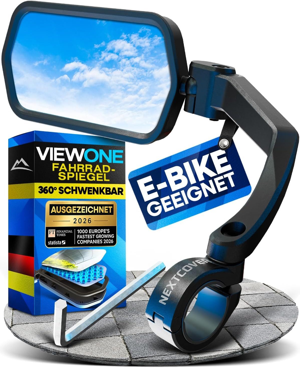 Nextcover Fahrradspiegel NEXTCOVER® Fahrradspiegel für Lenker mit ProVision-Echtglas