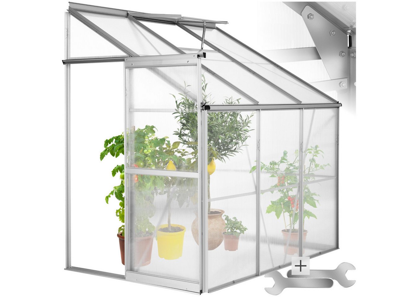 tectake Gewächshaus Anlehngewächshaus aus Aluminium ohne Fundament 192x128x202cm, 0,40 mm Wandstärke, Set, 192 x 128 x 202 cm, 4,09 m³, ohne Fundament weiß | Rabatt: 46% tectake Gewächshaus Anlehngewächshaus aus Aluminium ohne Fundament 192x128x202cm, 0,40 mm Wandstärke, Set, 192 x 128 x 202 cm, 4,09 m³, ohne Fundament weiß | Rabatt: 46%
