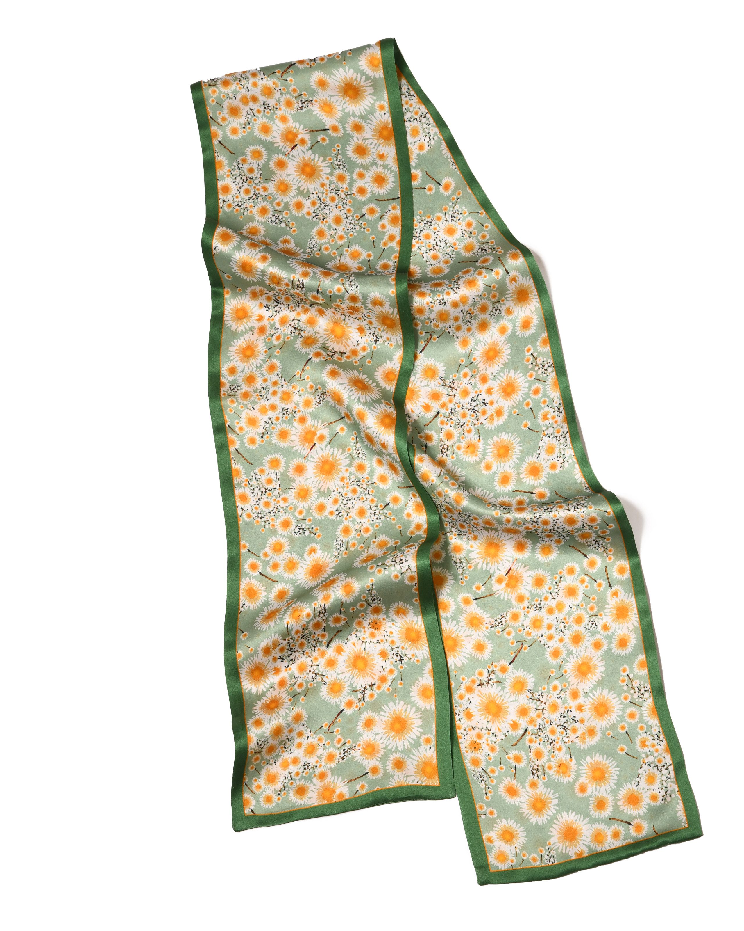 MayTree Ohrstecker-Set schmal, Gänseblümchen, grün, orange, weiss, beiseitig 16 x 145 cm (1-tlg), 100% Seide