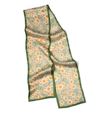 MayTree Seidentuch schmal, Gänseblümchen, grün, orange, weiss, beiseitig 16 x 145 cm, (Stück), 100% Seide